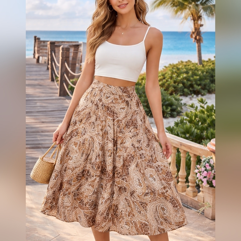 Linda Allard Ellen Tracy Silk Paisley Skirt Size‎ 2 New